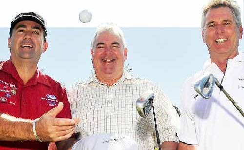 Todd Blewitt from Coffs Coast Mercedes Benz congratulates Peter Ramstadius and Peter Mackay on their hole-in-ones. Todd Blewitt from Coffs Coast Mercedes Benz congratulates Peter Ramstadius and Peter Mackay on their hole-in-ones.